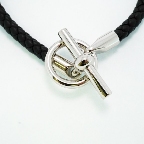 Hermes bracelet Grennan metal leather silver black men's